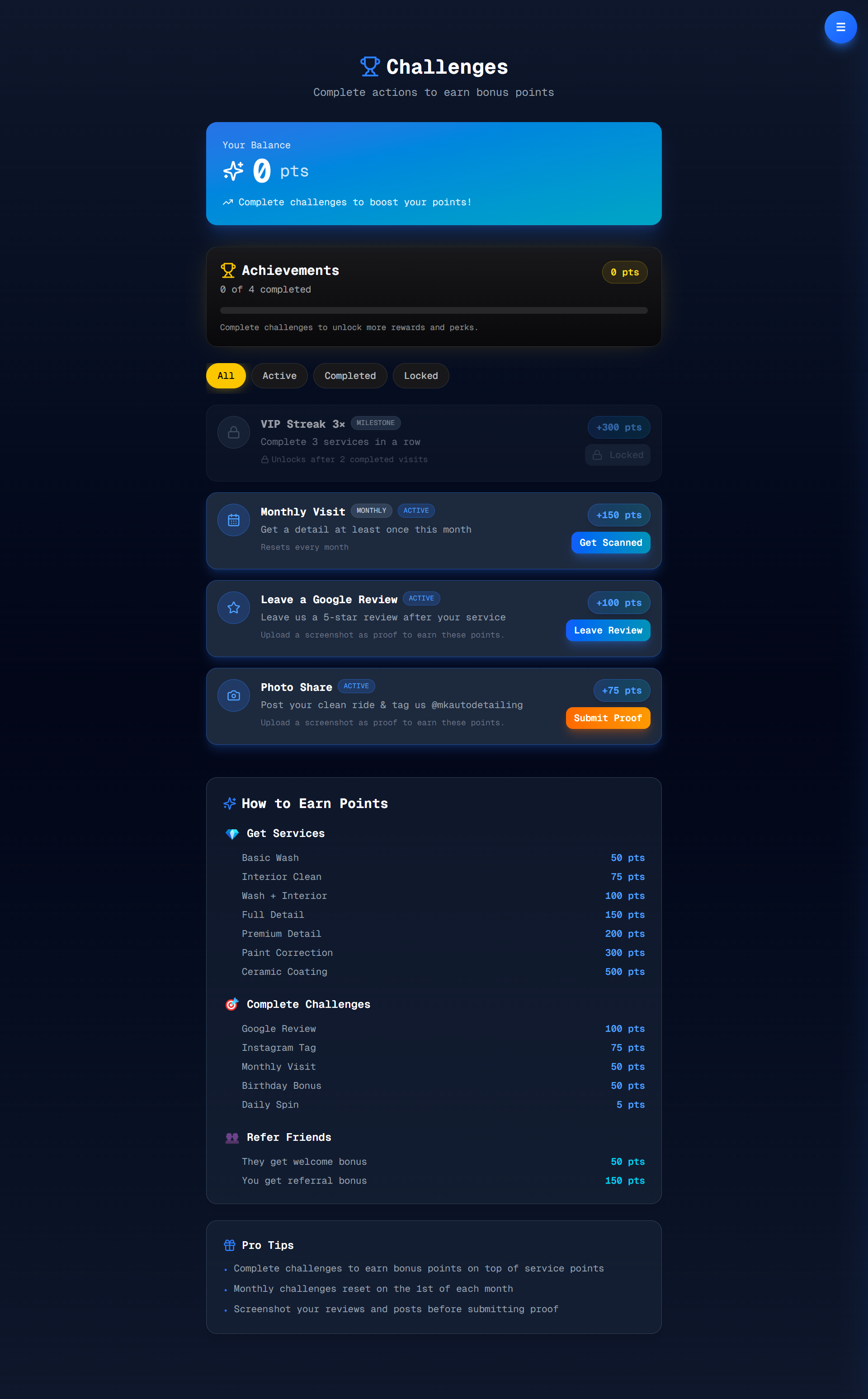 Customer Challenges - Earn points through various activities